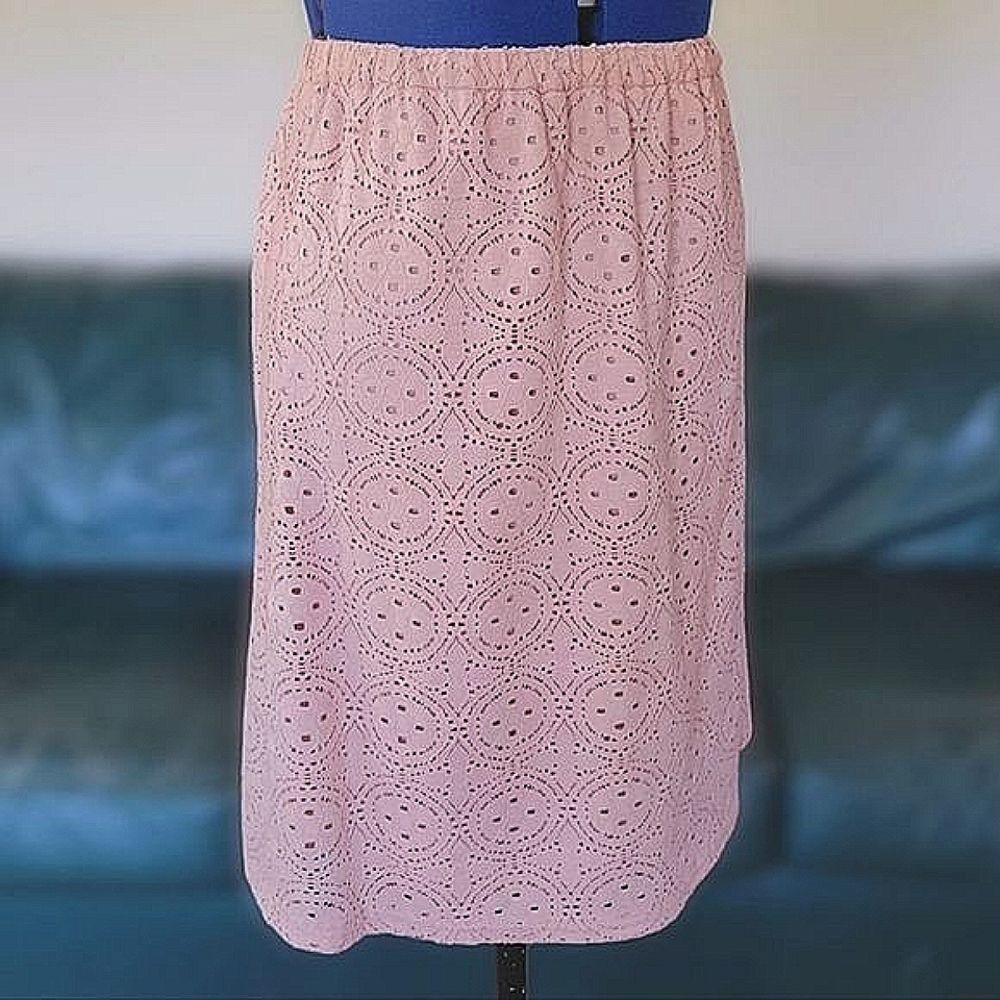 Vtg handmade blush pink embroidered cutwork lace midi skirt